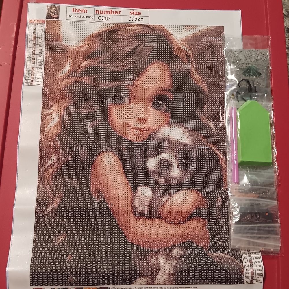Charming Girl and Dog Diamond Painting Kit - Brown and Black 30x40